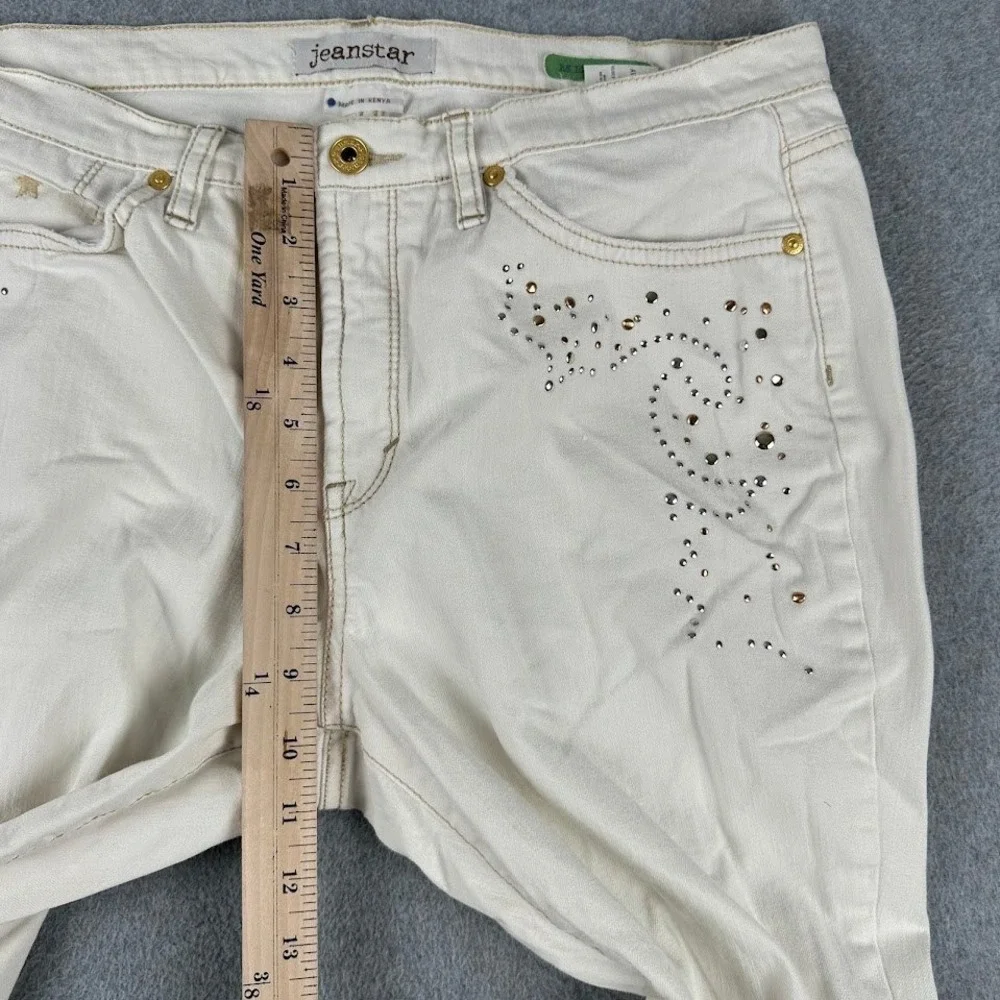 Jeanstar Women White Flare Jeans Mercury Bedazzled Size 12 Bootcut‎ Casual